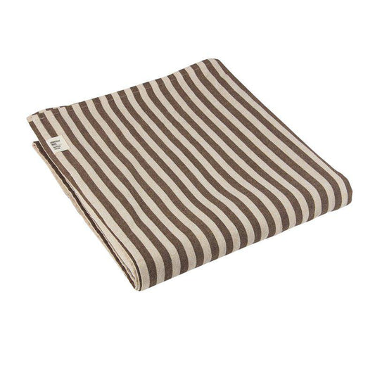 Svea bordsduk från Fondaco, randig brun/beige, 140x300 cm