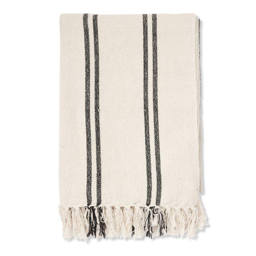 Lane pläd från Boel & Jan, randig/beige/svart