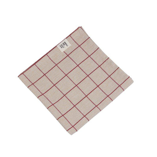Axel tygservett från Fondaco, beige/röd rutig, 45x45 cm