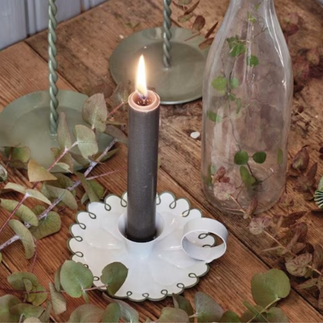 Saga ljusstake från Strömshaga, vit/grön