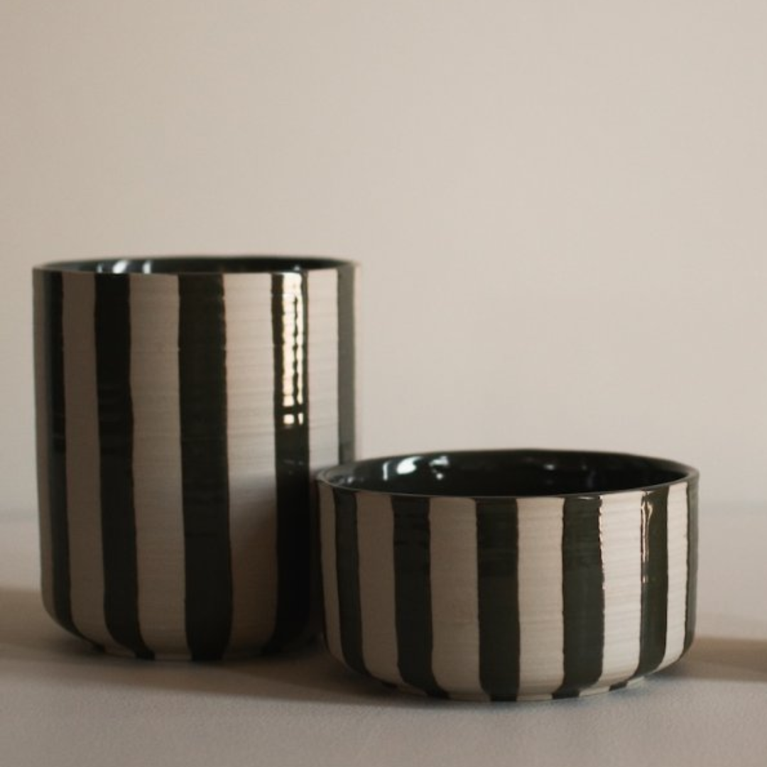Line Pot - stripe green från DBKD, grön, kruka