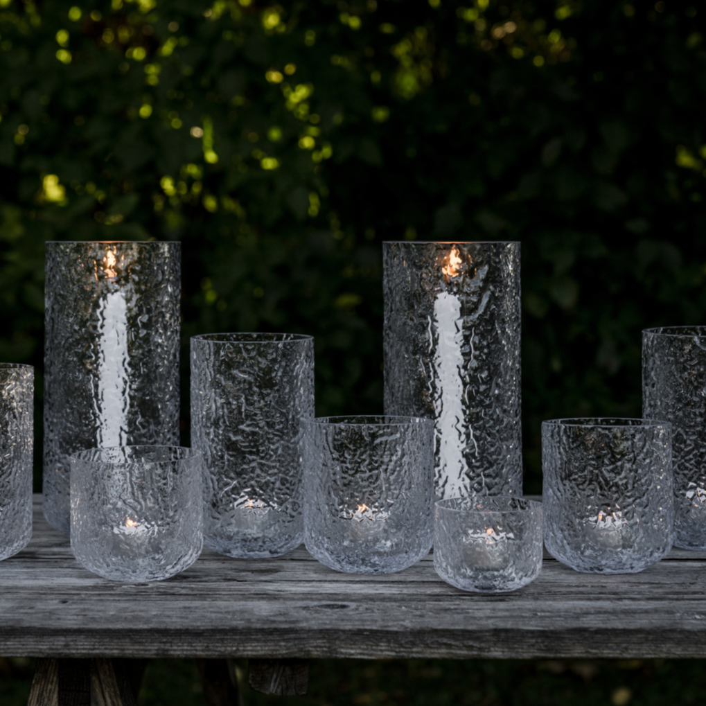 Ljusstake från Ernst Form, mönstrat glas, för rustikljus