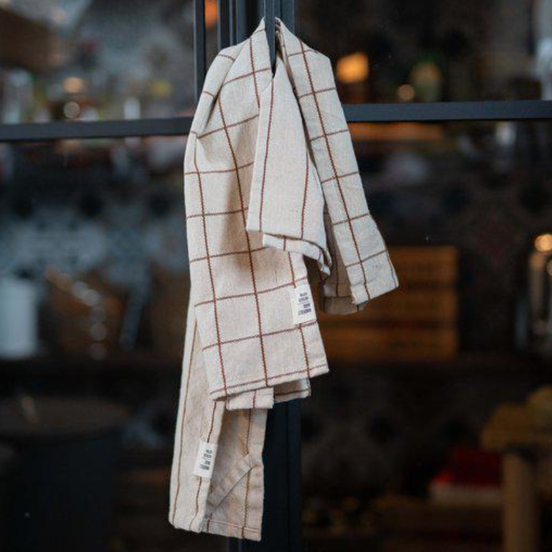 Lucas kökshandduk från Fondaco, beige/nougat randig