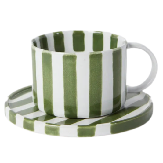 Monica kopp med fat randig från Olsson & Jensen, grön/vit, randig kopp