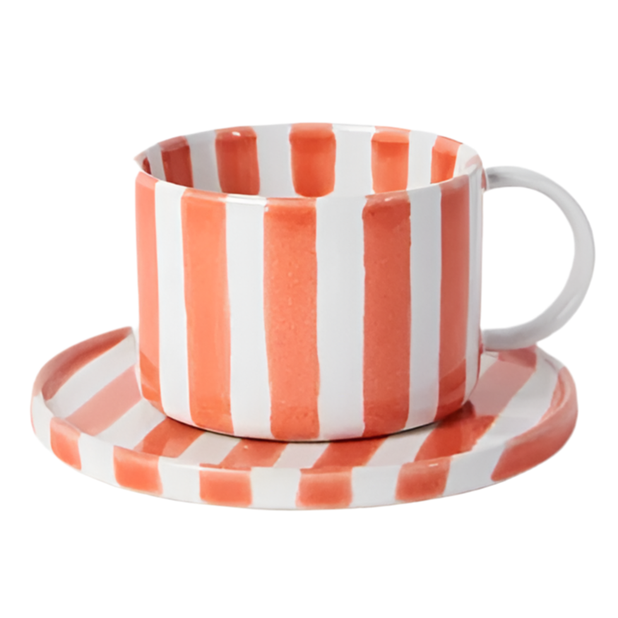 Monica kopp med fat randig från Olsson & Jensen, roströd/vit, randig kopp