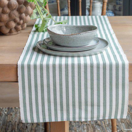 Nina löpare från Fondaco, grön/vit randig, 35x120 cm