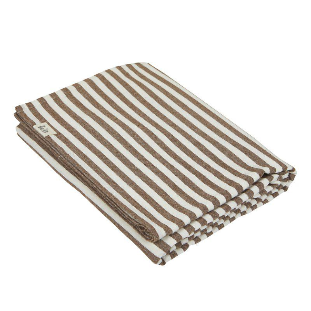 Svea avtorkningsbar duk från Fondaco, vit/brun randig, 140x250 cm