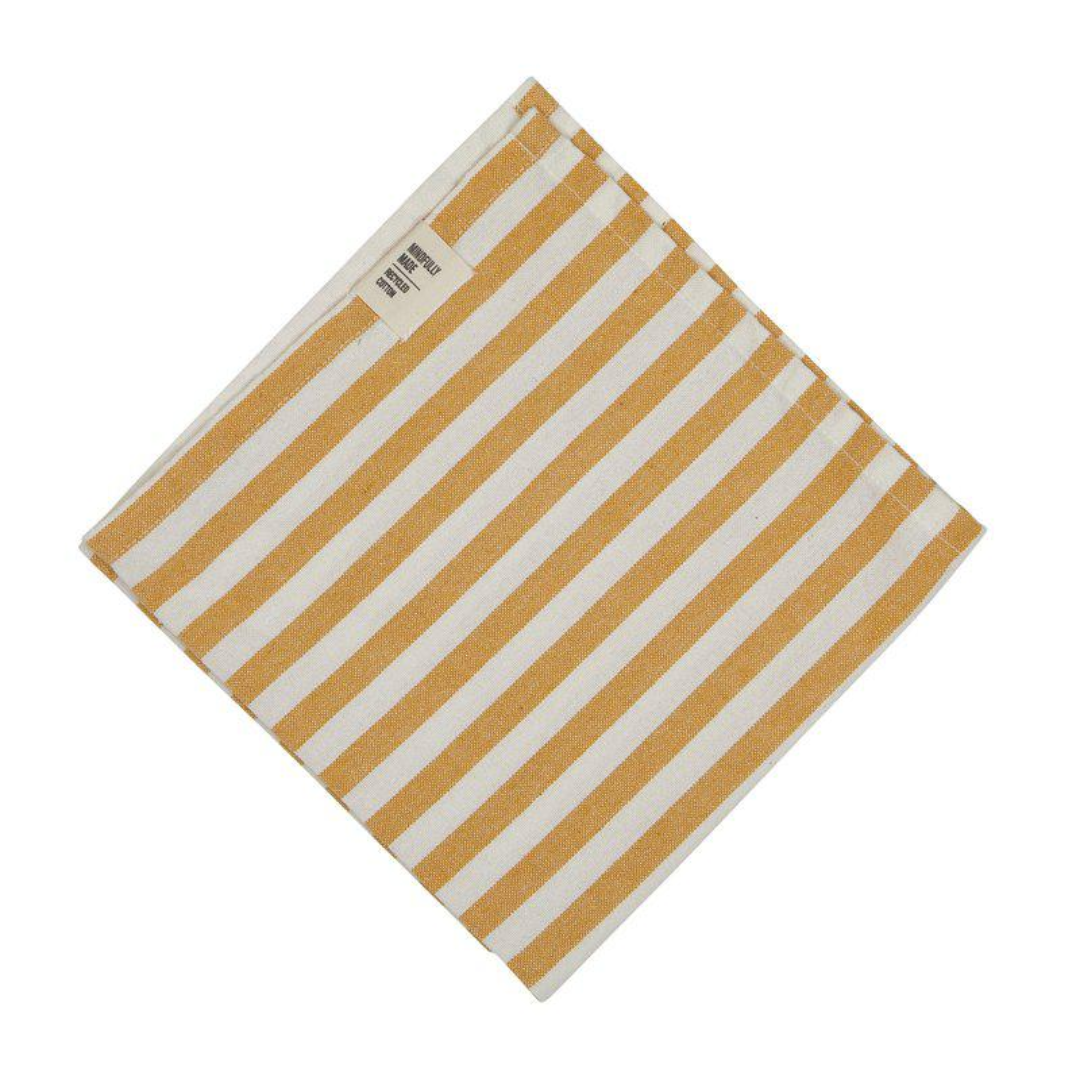 Svea tygservett från Fondaco, vit/gul randig, 45x45 cm