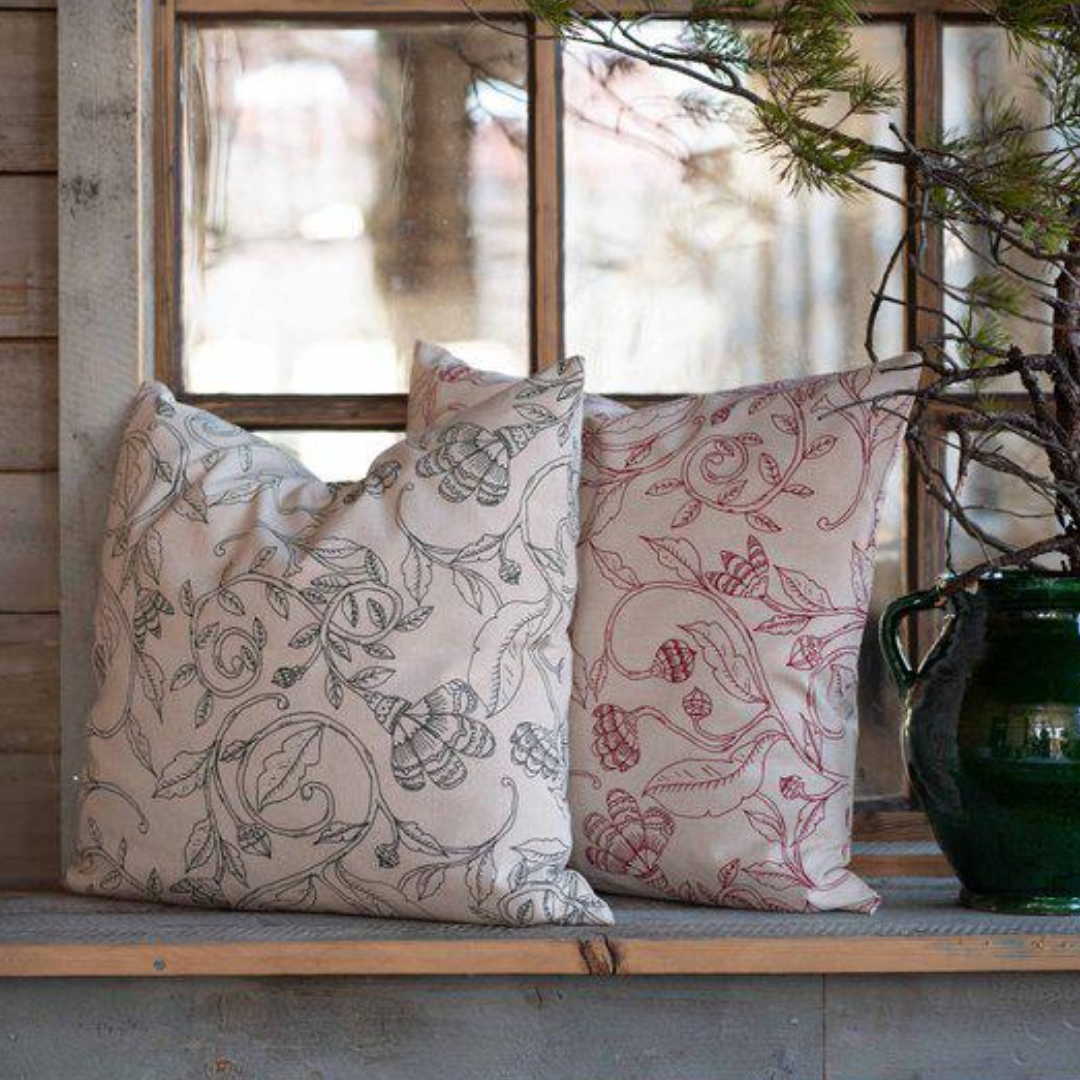 Ellie kuddfodral från Fondaco,röd/beige, 48x48 cm