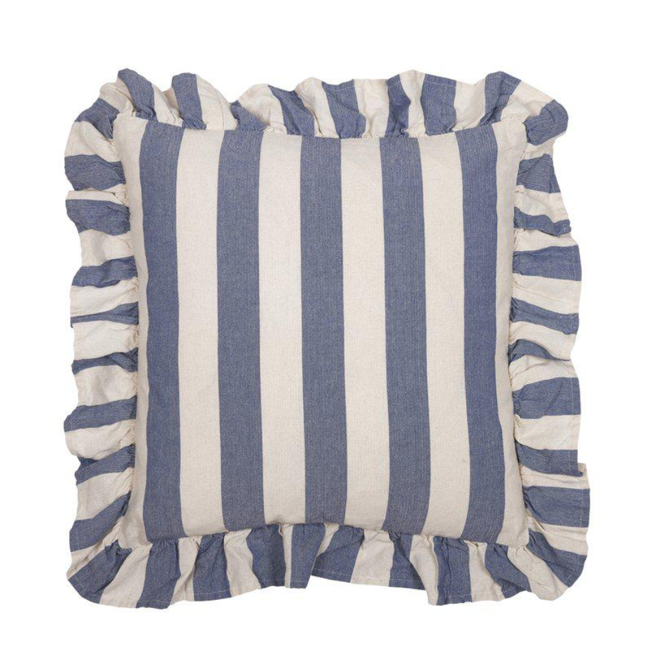 Amalia kuddfodral från Fondaco, randig vit/blå 45x45 cm