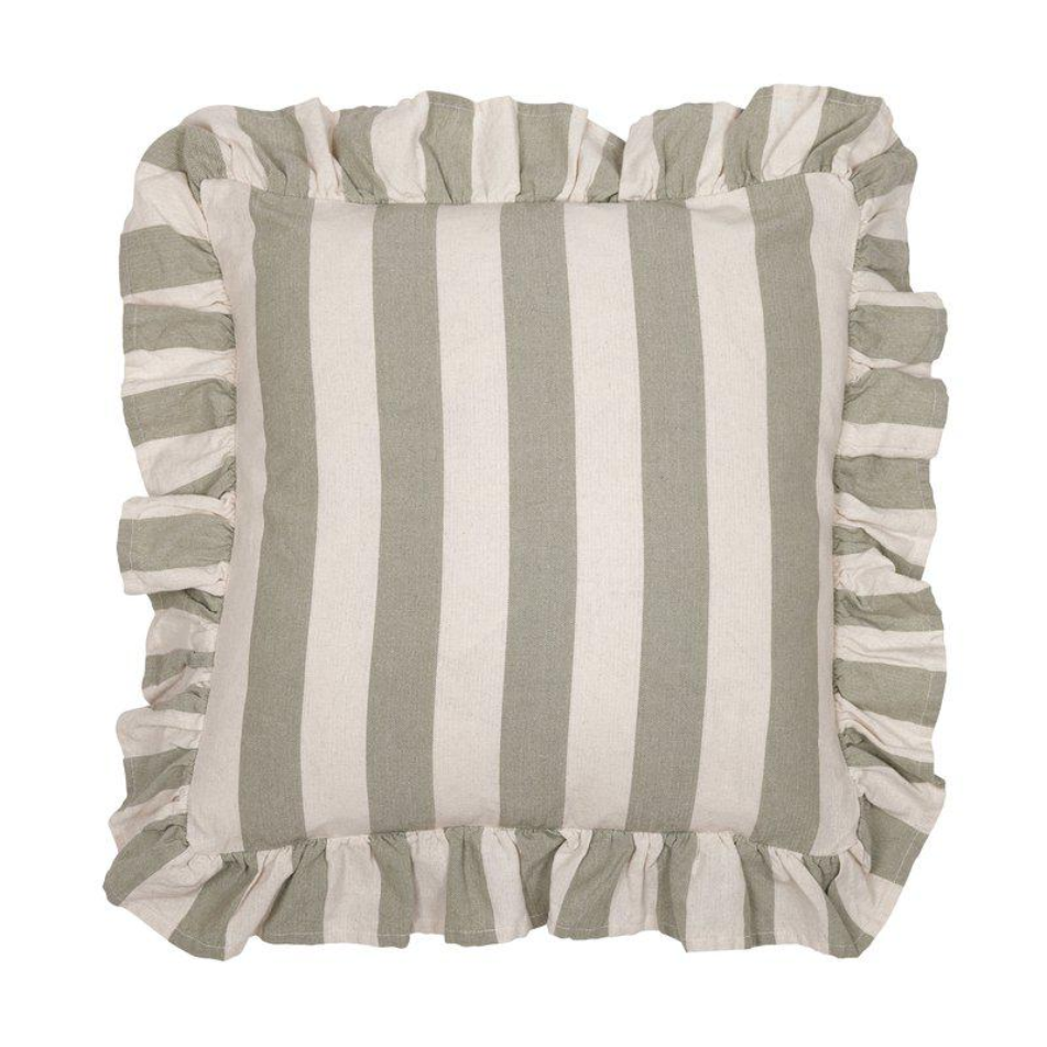 Amalia kuddfodral från Fondaco, randig vit/lindgrön 45x45 cm