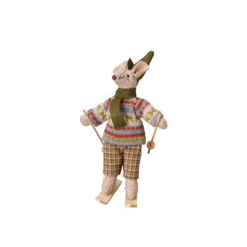 Bert mus med skidor i ull från Wikholm Form, grön/grå