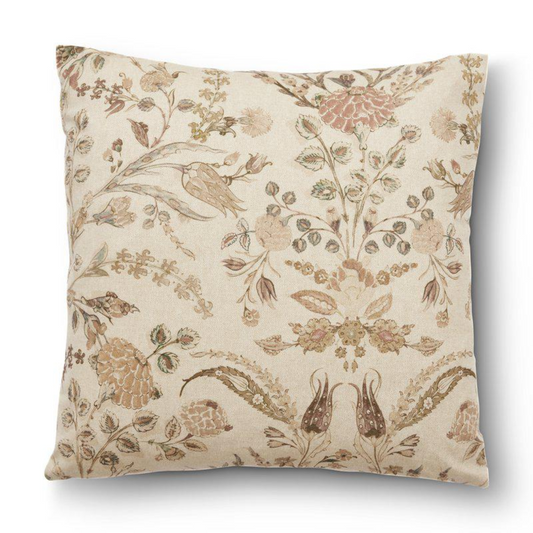 Evy kuddfodral från Boel & Jan, brun/beige/blommigt, 50x50 cm