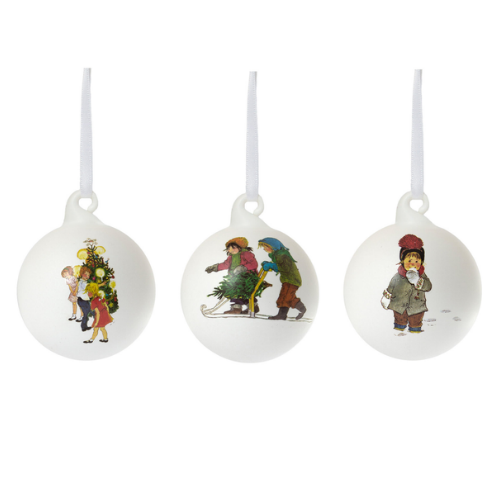 Julkulor i glas Barnen i Bullerbyn från Storefactory, vita med motiv 3-pack, Kapitel 1 
