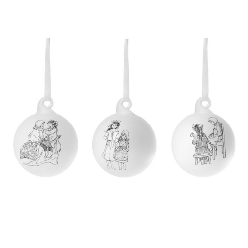Julkulor i glas Madicken från Storefactory, vita med motiv 3-pack, Kapitel 2