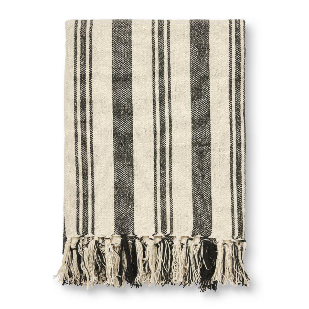 Lane pläd från Boel & Jan, randig/beige/svart