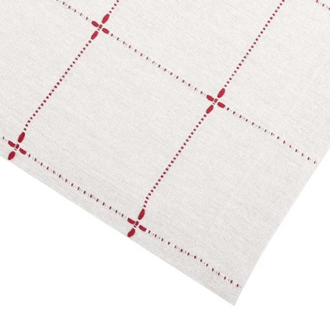 Mia duk från Recycling by Wille, beige/röd, 140x250 cm