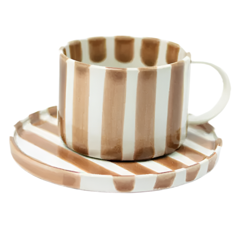 Monica kopp med fat randig från Olsson & Jensen, beige/vit