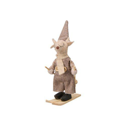 Mus med skidor i ull från Wikholm Form, beige julmus mus 