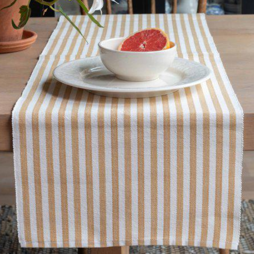 Löpare Nina från Fondaco, beige/vit randig, 35x120 cm