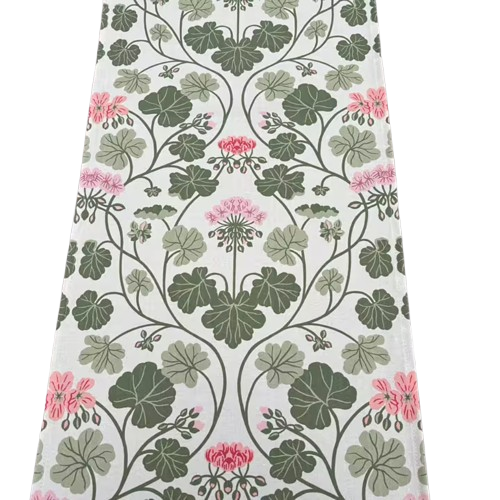 Pelargon löpare från Lundbotex, vit/grön/rosa, 33x120 cm