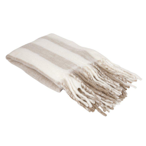 Pläd Mia från Fondaco, vit/beige randig