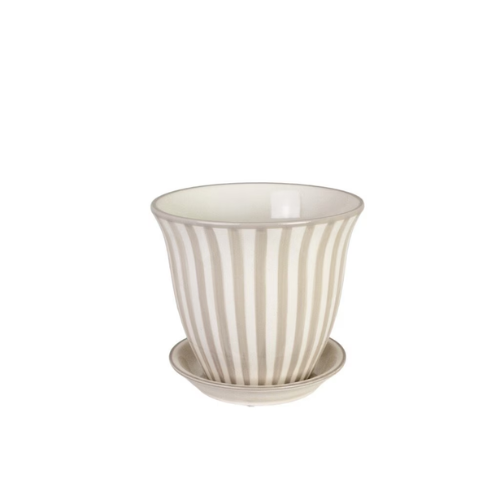 Randig kruka Miriam från Strömshaga, vit/beige, liten