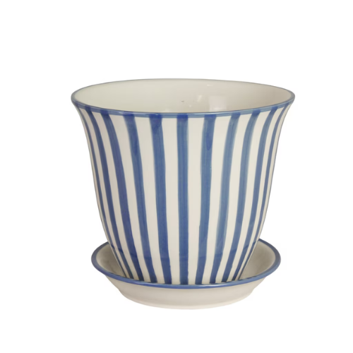 Randig kruka Miriam från Strömshaga, vit/blå, stor