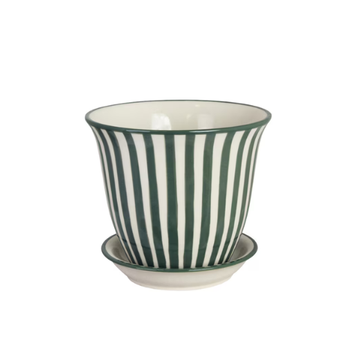 Randig kruka Miriam från Strömshaga, vit/grön, stor