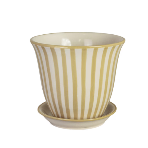 Randig kruka Miriam från Strömshaga, vit/gul, stor