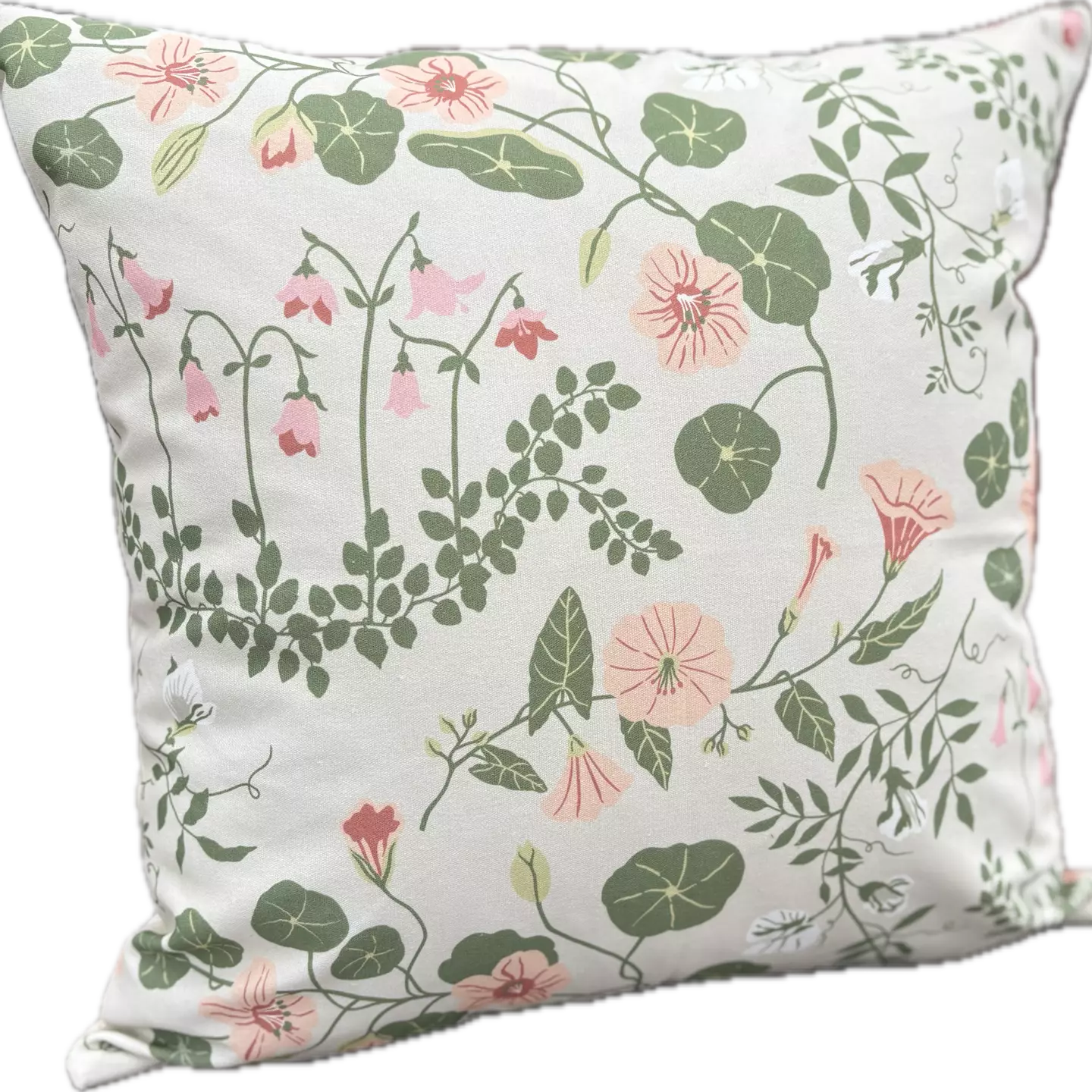 Rosa Flor kuddfodral från Lundbotex, aprikos/grön/rosa, 45x45cm