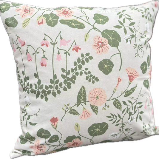 Rosa Flor kuddfodral från Lundbotex, aprikos/grön/rosa, 45x45cm