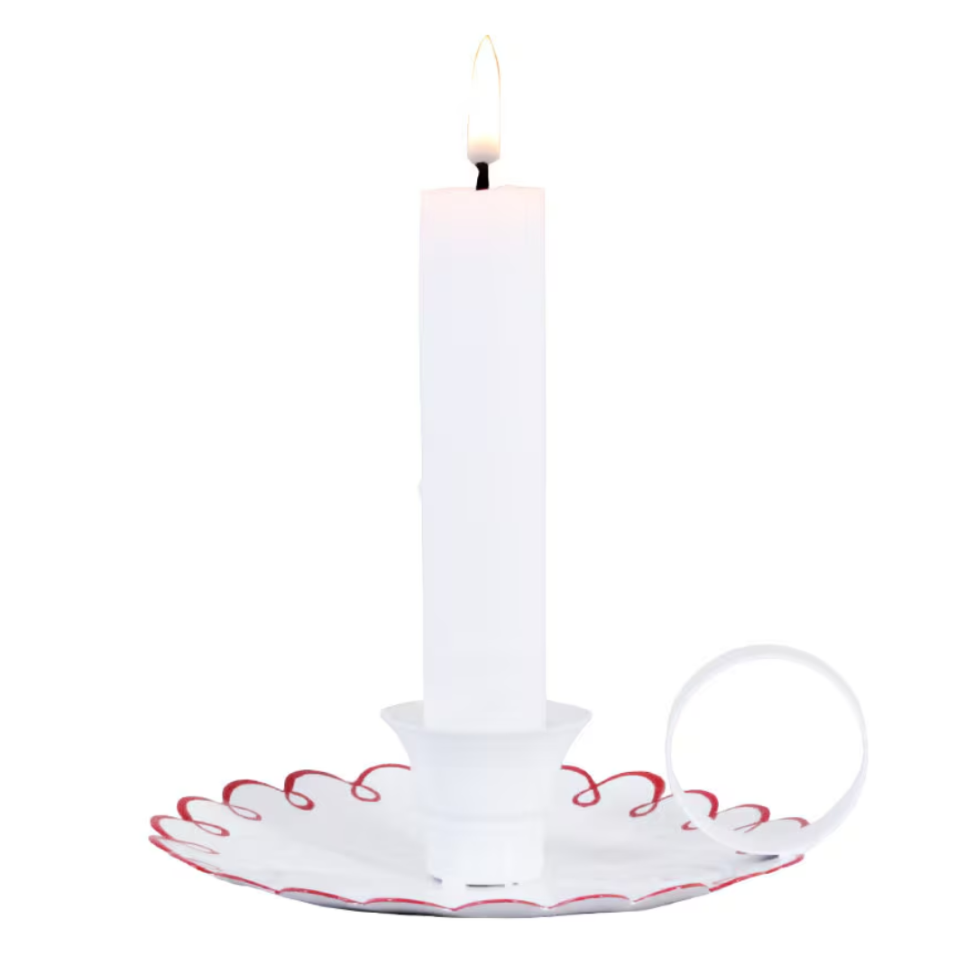 Saga ljusstake från Strömshaga, vit/röd