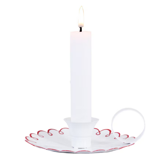 Saga ljusstake från Strömshaga, vit/röd