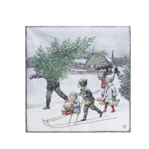 Servetter Elsa Beskow från Strömshaga, vita med motiv