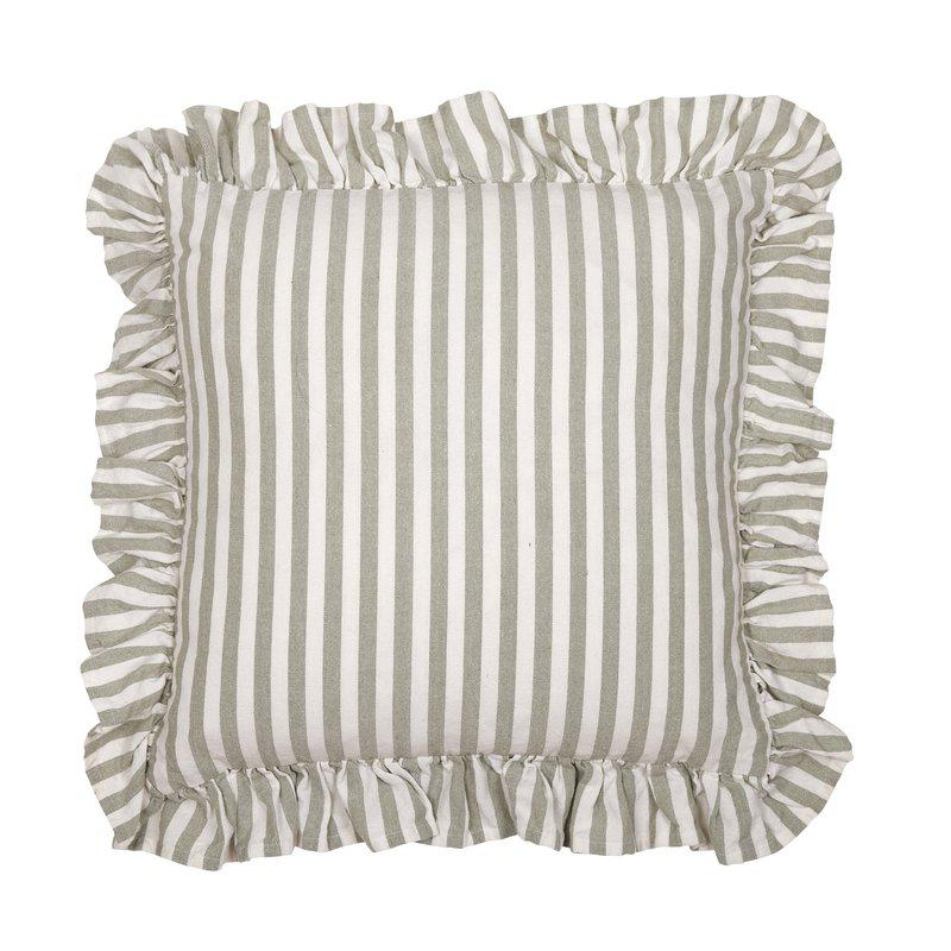 Svea kuddfodral från Fondaco, randig vit/lindgrön 45x45 cm