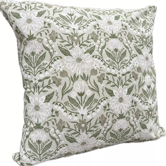 Trädgårdsdröm kuddfodral från Lundbotex, vit/grön, 45x45cm