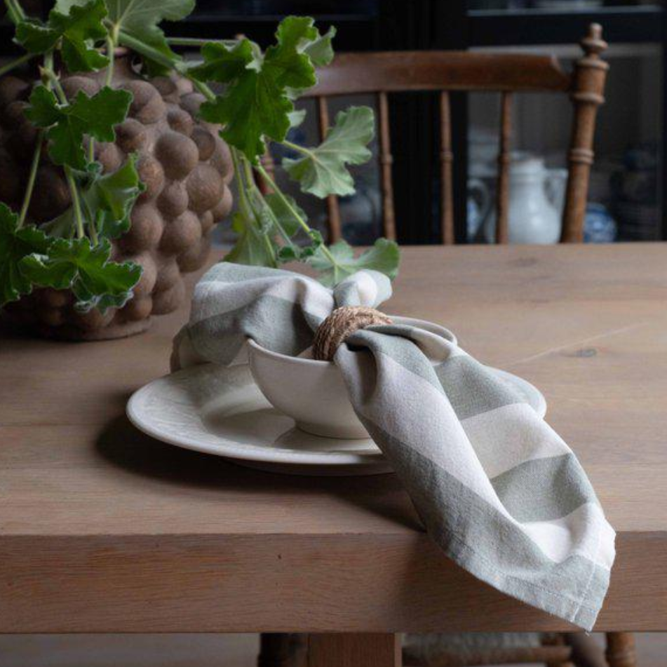 Amalia tygservett från Fondaco, randig vit/lindgrön